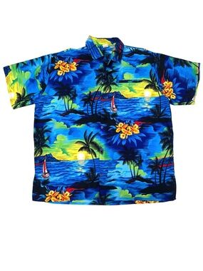 RINA OCEAN SAILING FLORAL MULTICOLOR TROPICAL ISLAND ALOHA HAWAIIAN CAMP SHIRT